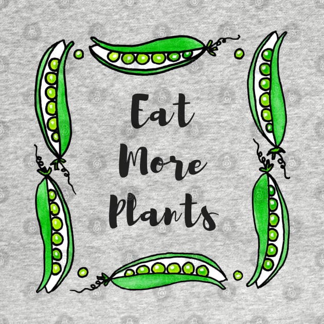 EAT MORE PLANTS - Framed in a Wreath of Watercolor Green Peapods by VegShop